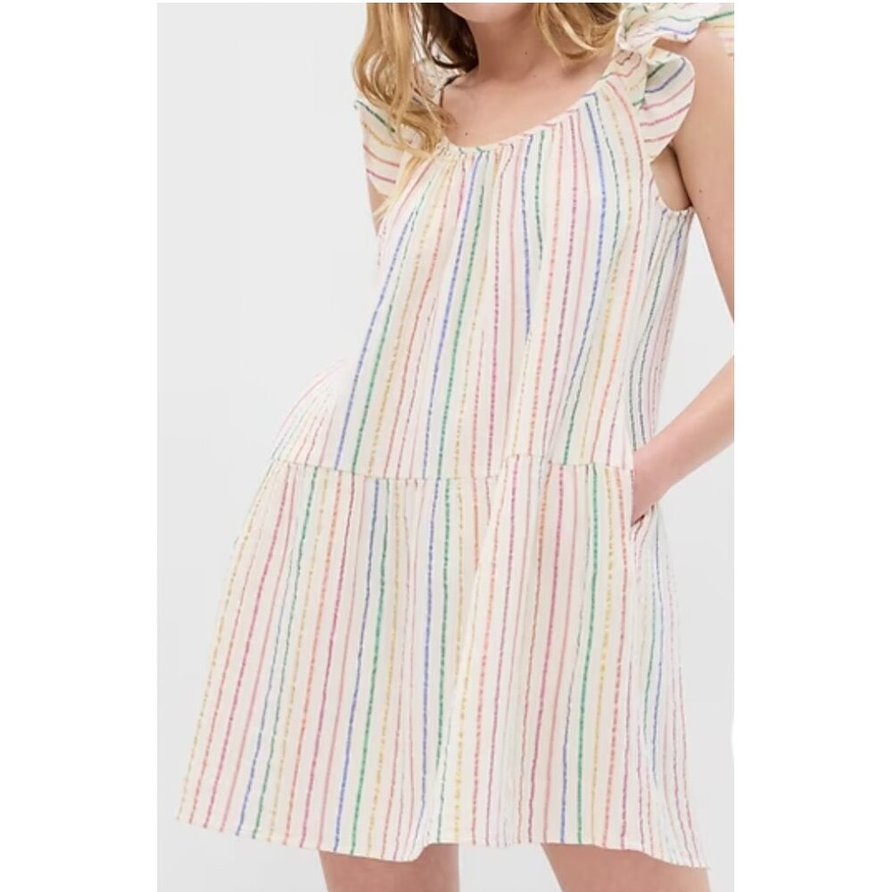 GAP Cotton Crinkle Gauze Sun Dress with Multicolor Metallic Stripes Large Tall